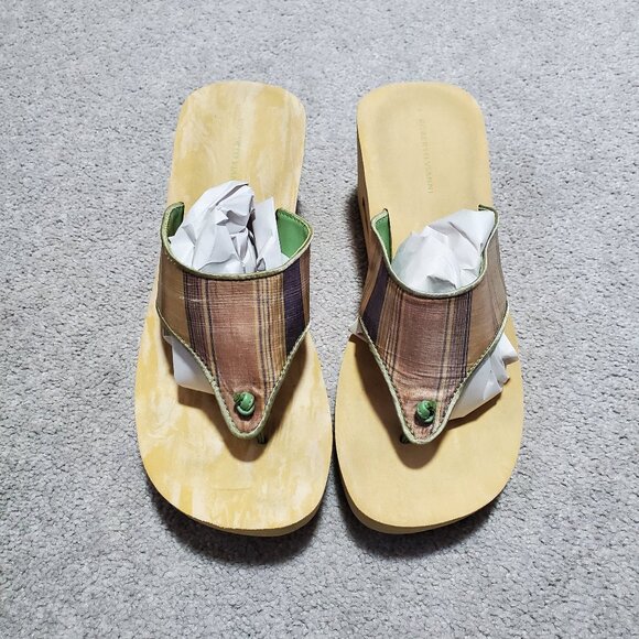 ROBERTO VIANNI Platform Cut-Out Wedge Thong Sandals Flip Flops Leather Women's 8 - Picture 2 of 13